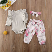 Conjunto de roupas infantis com babados para meninas, macacão de manga longa com calças e laços para bebês de 0 a 24 meses 2024 - compre barato