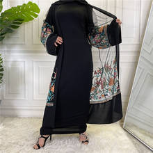 Мусульманское платье Donsignet, мусульманский Модный женский кардиган с вышивкой, муслиновое платье Ближнего Востока, Арабская Дубай, абайя, длинное платье индейки 2024 - купить недорого