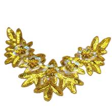 YACKALASI 5 Pcs/Lot Gold Sequined Flower Lace Collar Appliques Embroidery Beading 3D Patches Costume Accessories V-neck 37*22cm 2024 - buy cheap