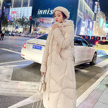 Chaqueta de plumón con capucha para mujer, abrigo informal de estilo medio y largo para estudiantes, color blanco, otoño e invierno, 2020 2024 - compra barato