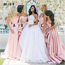 Розовое платье подружки невесты с бусинами, длинные плиссированные оборки, свадебные вечерние платья, атласное платье подружки невесты для гостей 2024 - купить недорого