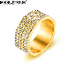 HIP Hop Micro Pave Rhinestone Gold Stainless Steel Iced Out Bling Square Rings for Men Jewelry Ring Dropshipping 2024 - buy cheap