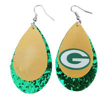 Glitter Stock Packers Football Fans Faux Leather Earrings Double Layer Lightweight Teardrop Earrings Cерьги Accept Making Order 2024 - buy cheap