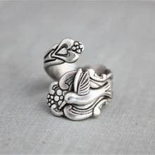 Moda estilo feminino anéis de prata cor chapeado beija-flor colher pássaro anel aberto ajustável festa jóias 2024 - compre barato