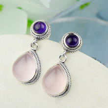 Brincos de prata esterlina 925, joias finas com pedra natural de quartzo rosa para mulheres, moda coreana, joias para mulheres 2024 - compre barato