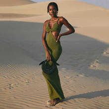 Vestido de festa sensual verde matcha longo, vestido de verão da moda para mulheres com gola v em tecido, vestidos de celebridade 2024 - compre barato