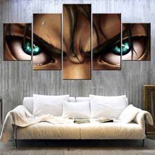 5 Panel Cuadro Modular de pared cuadro decorativo para niños decoración de la habitación de lona impresión Eren Yeager Anime ataque en Titán pintura 2024 - compra barato