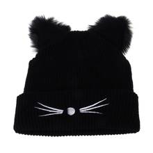 Gorro con orejas de gato para mujer, gorro de punto acrílico cálido para invierno, gorros de piel de ganchillo, gran oferta 2024 - compra barato