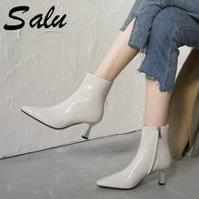 Salu New Cow Leather High Heels Women Ankle Boots Black White Office Ladies Dress Shoes Spring Autumn Boots Woman Size 40 2024 - buy cheap