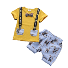 Summer Bow Clothes Baby Gentleman Strap Shape Cotton Solid Out T Shirt Shorts 2PCS/Sets Toddler Boy Clothing Casual Kids Outfits 2024 - buy cheap