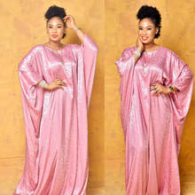 Soild Spring Autumn Women Casual Dresses Long Batwing Sleeve Silk O Neck 2020 Loose African Maxi Dress Jacquard 2024 - buy cheap
