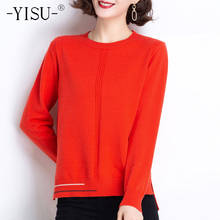 Yisu suéter feminino de malha, gola redonda, cor sólida, manga longa, moderno, casual, jumper solto, 2021 2024 - compre barato