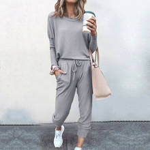 Autumn Winter Sport Two Piece Sets Women Casual Solid Long Sleeve O Neck Loose Top Drawstring Pocket Long Pant Ladies Tracksuits 2024 - buy cheap