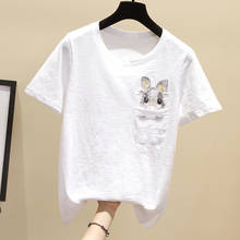 Camisetas de algodón 2021 para mujer, camisetas con Bordado de conejo holgado de talla grande 3XL, blusas informales blancas para mujer, Tops para mujer 100% 2024 - compra barato