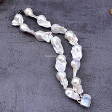 GuaiGuai Jewelry beautiful 8'' 2Strands 28MM white baroque keshi reborn pearl bracelet Mabe Clasp 2024 - buy cheap