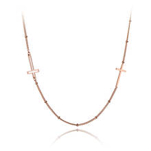 Religious Titanium Stainless Steel Double Cross Choker Necklaces For Women Rose Gold Chain Link Pendant Necklace N19173 2024 - buy cheap