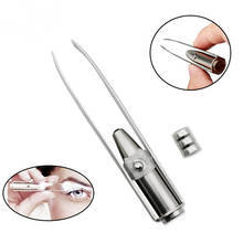 Professional Stainless Steel Makeup LED Light Slant Tip Hair Removal Eyelashes Eyebrow Tweezers Makeup Tool With Battery 2024 - buy cheap