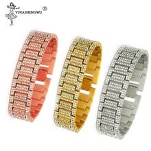 Hip Hop 21 mm strass completo helado Bling oro plata reloj banda enlace cadena pulseras brazaletes para hombres rapero joyería Pulsera 2024 - compra barato