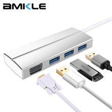 Amkle usb adaptador vga usb c 3.1 para vga 3 usb 3.0 hub tipo c hub conversor de vídeo para o mais novo tipo c dispositivo mac lenovo huawei 2024 - compre barato