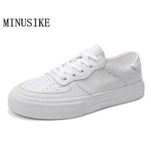 White Casual Shoes Genuine Leather Men Loafers Casual Sneakers Simple Lace-up Flats Men Outdoor Sneakers 2024 - buy cheap
