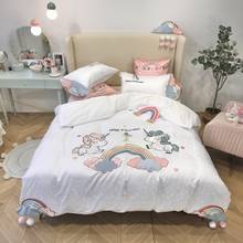 White Cartoon Unicorn Embroidery Satin Jacquard Like Silk Cotton Girl Bedding Set Duvet Cover Bed Linen Fitted Sheet Pillowcases 2024 - buy cheap