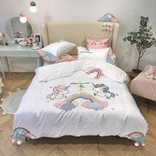 Juego de ropa de cama de algodón con dibujos animados para niña, edredón con bordado de unicornio, Jacquard satinado, como seda, Sábana bajera de lino, fundas de almohada 2024 - compra barato