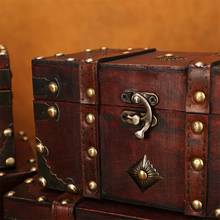 Cofre del Tesoro, caja de almacenamiento de madera Vintage, organizador de joyas de estilo antiguo para Je 203F 2024 - compra barato