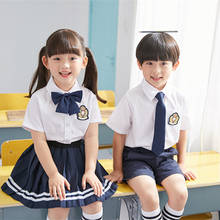 Uniforme escolar japonês para crianças, 4 unidades, bebê, meninos, meninas, jardim de infância, camisa, saia plested, performance de palco, roupas coreanas 2024 - compre barato