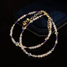 Lii ji rosa quartzo ametista cristal austríaco 14k ouro enchido pulseira 18 + 4cm natural 2mm pedra handndmade jóias para presente feminino 2024 - compre barato