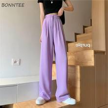 Casual Pants Women Solid High Waist Purple Pockets Soft Straight Simple Basic Chic Korean Style All-match Daily Spring Hot Sale 2024 - buy cheap