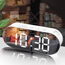 Электронный зеркальный будильник с ЖК-дисплеем, цифровые настольные часы с функцией повтора и подсветкой для украшения дома, большой экран показывает время и температуру 2024 - купить недорого