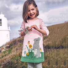 Desenhos animados outono primavera verão europeu criança menina do bebê algodão listrado bordado animal rato manga longa infantil vestido da criança 2024 - compre barato
