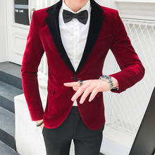 2019 dress male body free hot velvet Korean version of the wine red suit men's wedding banquet suit 2024 - buy cheap