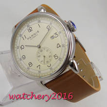 42mm PARNIS Beige Dial Date Indicator Leather Automatic Mechanical men's Watch 2024 - buy cheap