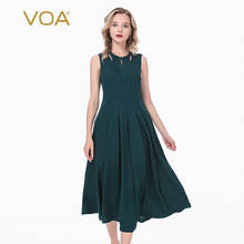 VOA Silk 22 момме, зеленое жаккардовое платье без рукавов с круглым вырезом, украшенное бусинами, с пряжкой, украшенное складками, с вырезами, AE183 2024 - купить недорого