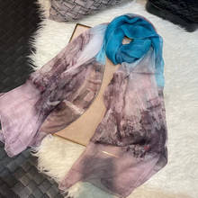 Женская шифоновая шёлковая шаль [BYSIFA], серая или синяя длинная шаль из чистого шелка, на осень/зиму 2024 - купить недорого