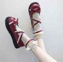 Sapatos lolita com laço jk, uniforme, couro pu, sapatos para lolita b375 2024 - compre barato