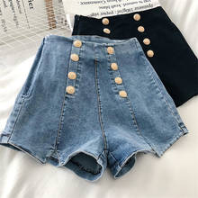 Gowyimmes shorts jeans femininos de cintura alta, moda verão, sexy, botão duplo, tamanho grande, calção jeans de menina azul, oferta, 787 2024 - compre barato