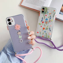 Cute Flower Leaf Lanyard Phone Case For iPhone 12 11Pro Max XR XS Max X 7 8 Plus Transparent Soft TPU Crossbody Strap Back Cover 2024 - buy cheap