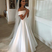 Simple A Line Wedding Dresses Satin Off The Shoulder Wedding Bridal Gowns Sweep Train Casual Dresses Zipper With Buttons Back 2024 - buy cheap