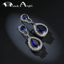 BLACK ANGEL Water Drop Shaped Luxury Sapphire Dark Blue Gemstone Women Drop Earrings 925 Sterling Silver Jewelry Christmas Gift 2024 - buy cheap