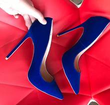 Moraima Snc/Королевский синий цвет; замшевые туфли на высоком каблуке; пикантные женские туфли-лодочки с острым носком на тонком каблуке 12 см; Узкие туфли на шпильке 2024 - купить недорого