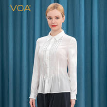 VOA Silk 16m/m White Crepe De Chine Three-dimensional Fold Arch Needle Craft Long-sleeved Single-breasted Shirt B8185 2024 - buy cheap