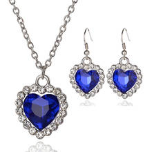Conjunto de joyería de lujo para mujer, juego de collar y pendientes de cristal de circonita transparente azul con corazón de color plateado, regalo de aniversario de boda 2024 - compra barato