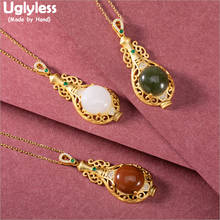 Uglyless-colgantes de plata 925 para mujer, collares con forma de florero Vintage, pendientes de Jade, ágata, Esmeralda, collares + cadenas, conjuntos de joyería de oro 2024 - compra barato