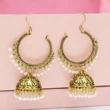 Gypsy Vintage Jewelry Big Circle Gold Silver Indian Earrings For Women Sub-Bohemian Bell-Shaped Pearl Tassel Earrings Gift 2024 - buy cheap