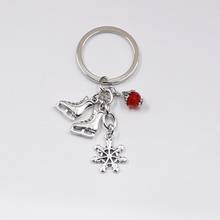 1pcs Snow Keyring With Red Bead Key Chain Keychain Jewelry Antique Silver Ice Blades Charms Skates Pendant Winter Jewelry 2024 - buy cheap