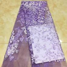 Nigerian lace fabric Hot selling  J-11134 with sequins embroidery African net fabric for party dress 2024 - buy cheap