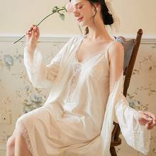 2 Piece/set Women Nightdress Set Lace Gowns & Robes Sets Vintage Elegant Nightgowns Bathrobes Sexy Sleepwear Cotton Homewear 2024 - buy cheap