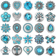6 pçs/lote botão snap jóias céu azul strass flor snap botões caber 18mm snap pulseiras pulseiras diy jóias 2024 - compre barato